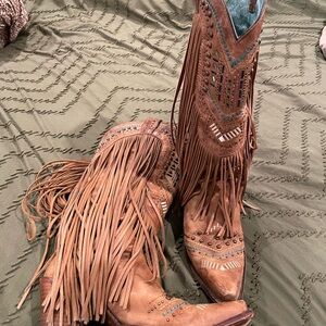 Brown Fringe Western Boots